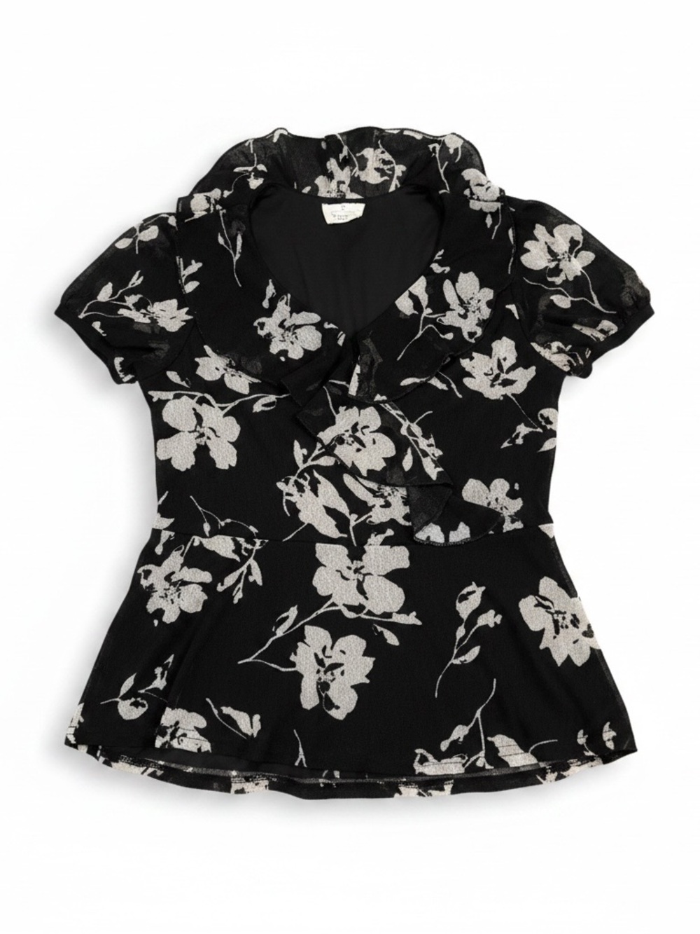 Ember Black Floral Short-Sleeve Peplum Top size medium